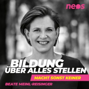 Wahlslogan 2019 Neos: Bildung ueber alles stellen